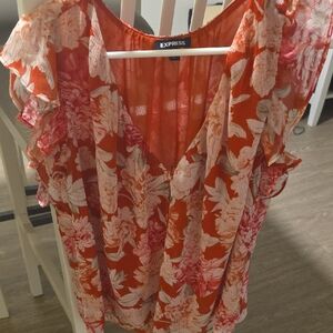 Express Red and Pink Floral Blouse